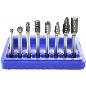 8pc. Double Cut Carbide Rotary Burr Set 1/4" Shank in Blow Molded Case-0