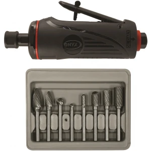 ONYX 2pc Die Grinder Kit with 1/4" Medium Die Grinder and 8pc. Double Cut Carbide Rotary Burr Set-0