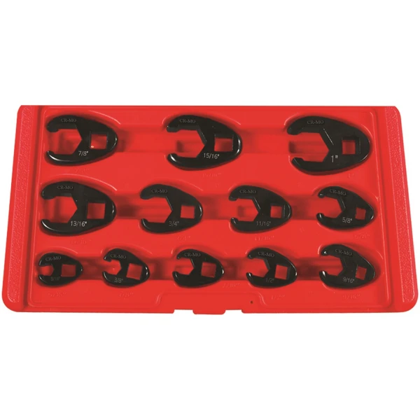 12pc. Professional SAE Crowfoot Wrench Set - Set Includes 5/16", 3/8", 7/16", 1/2", 9/16", 5/8", 11/16", 3/4", 13/16", 7/8", 15/16", and 1"-0