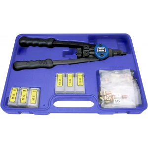 13" Nut/Thread Setting Hand Riveter Kit with 3pc Metric and 3pc SAE Mandrel/Nosepiece Sets and Rivet Nut Assortment-0