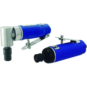 Blue Composite Body 1/4" 90° Angle Die Grinder AND Blue Composite Body 1/4" Medium Die Grinder Rear Exhaust w/ Safety Lever - 22,000rpm-0