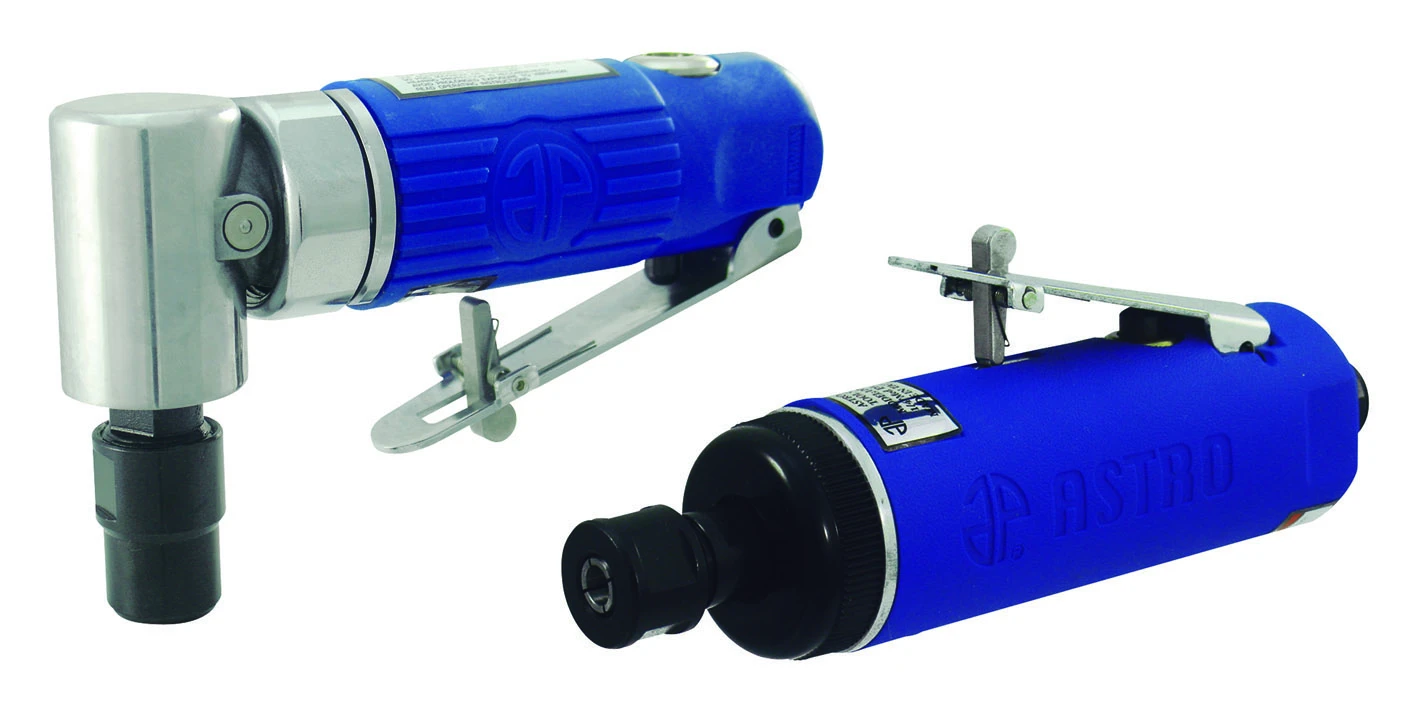 Blue Composite Body 1/4 90° Angle Die Grinder AND Blue Composite Body 1/4  Medium Die Grinder Rear Exhaust w/ Safety Lever - 22,000rpm