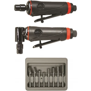 ONYX 3pc Die Grinder Kit w/ 1/4" 90° Angle Die Grinder, 1/4" Die Grinder & 8pc Double Cut Carbide Rotary Burr Set-0