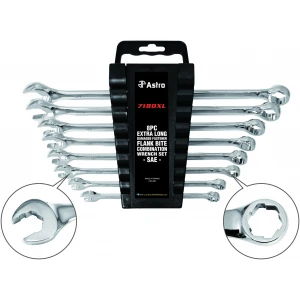 8pc Extra Long Damaged Fastener Flank Bite Combination Wrench Set - SAE-0