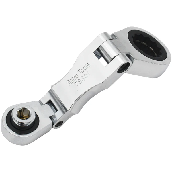 Stubby Ratcheting Flex Head Double Box End Wrench for Nano Sockets