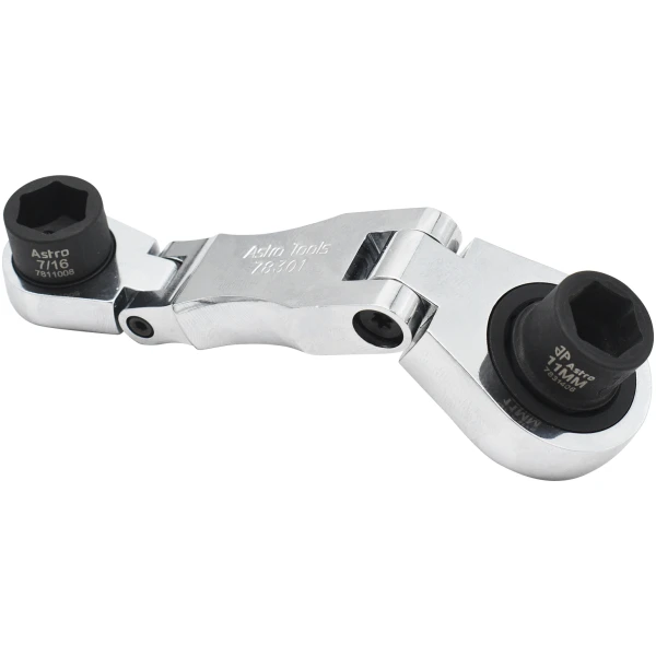 Stubby Ratcheting Flex Head Double Box End Wrench for Nano Sockets