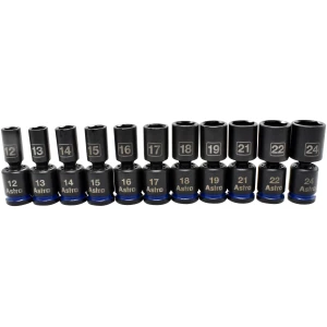 11-Piece 1/2" Drive Mid-Length Pinless Universal Impact Sockets - Metric